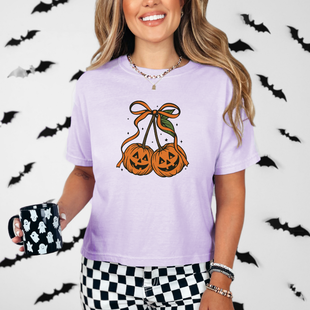 Halloween Pumpkin Jack O Lantern Cherry Tee | Comfort Colors T Shirt