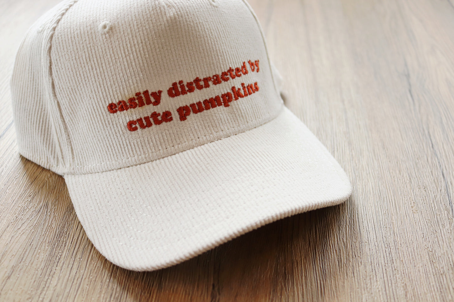 Easily Distracted by Cute Pumpkins Corduroy Snapback Hat – Cream & Burnt Orange