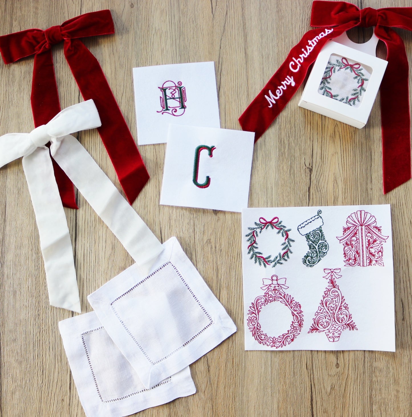 Custom Embroidered Cocktail Napkin Gift Set – Personalized Holiday Hostess Bundle