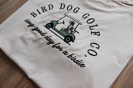 Embroidered Bird Dog Golf Cart Shirt, Dog Lover Apparel, Playful Personality Tee