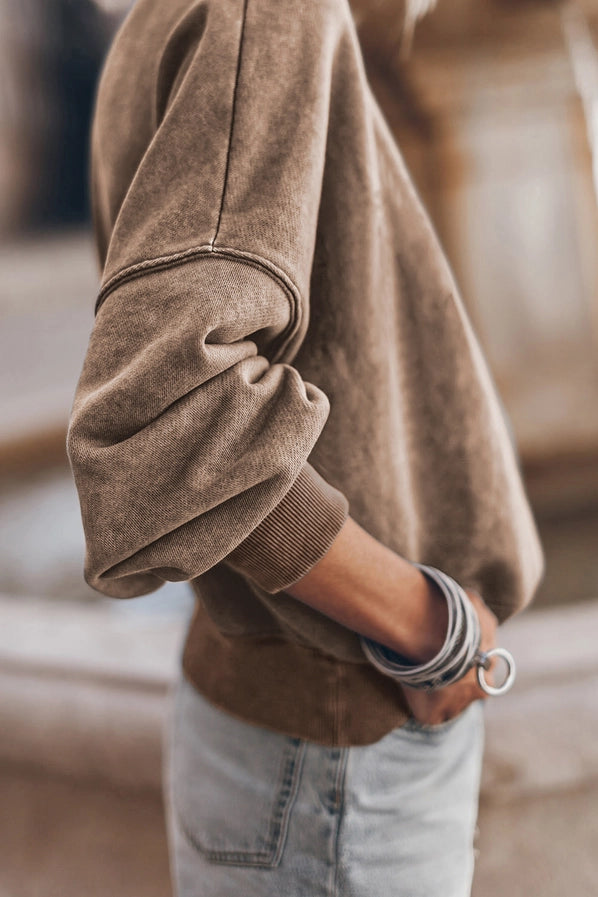 He’s Hunting Vintage Wash Embroidered Sweatshirt – Neutral Drop-Shoulder Pullover