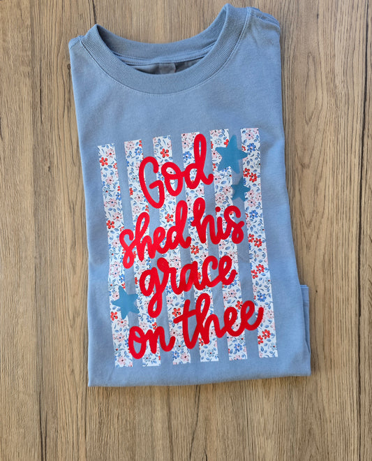 God Shed His Grace On Thee Floral Flag Tee