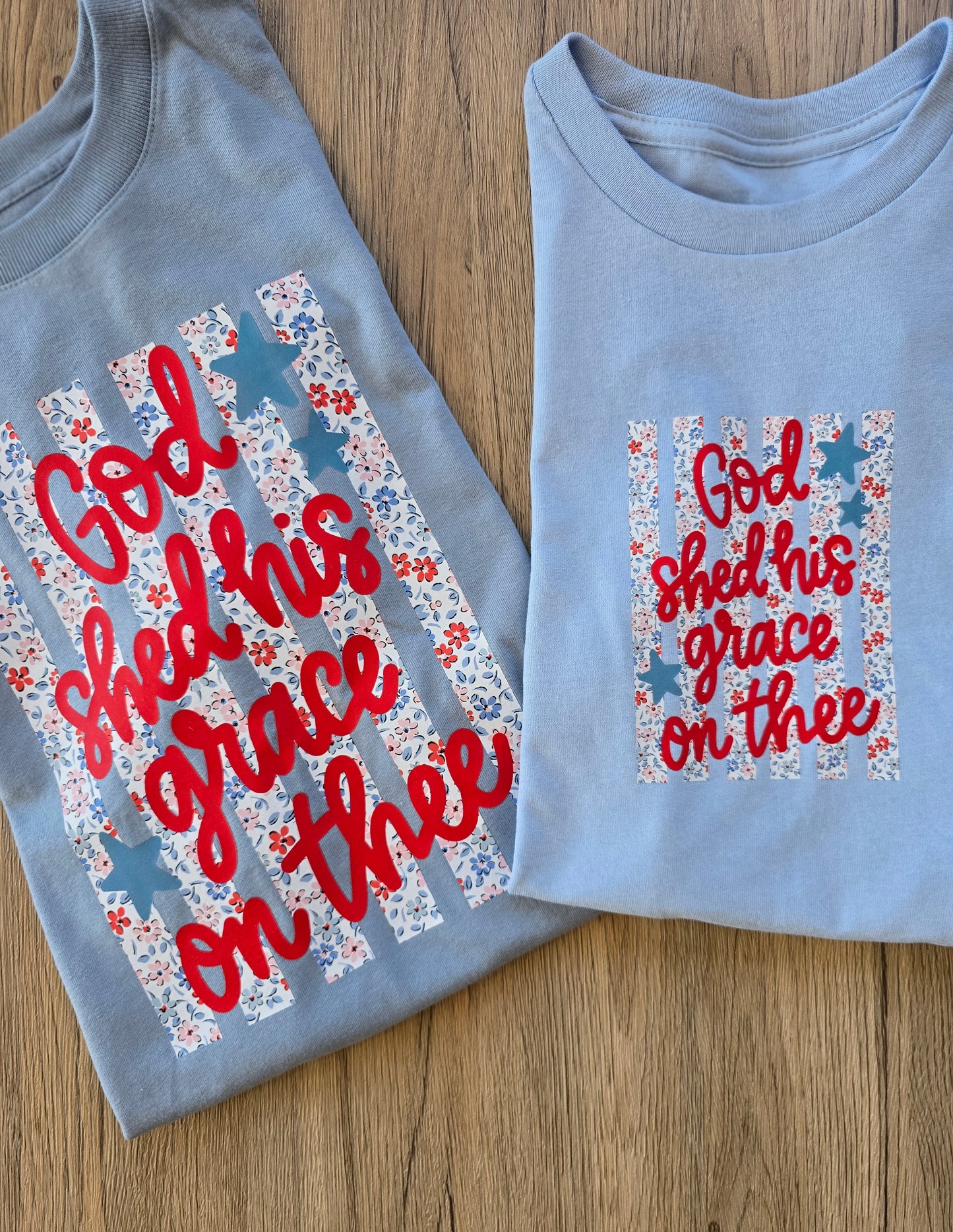 God Shed His Grace On Thee Floral Flag Toddler Tee