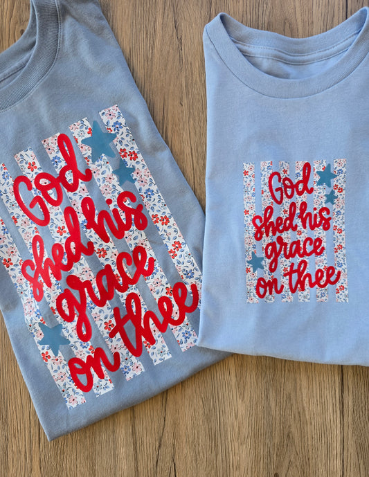 God Shed His Grace On Thee Floral Flag Tee