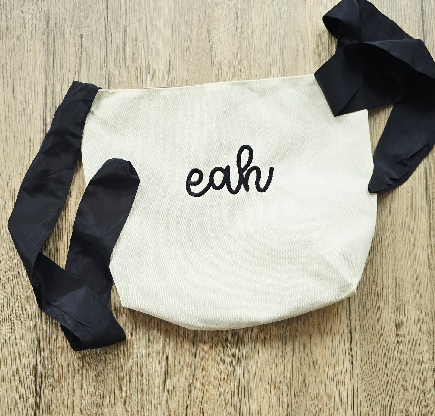 Personalized Canvas Tote Bag, Black Bow Tie Handles, Custom Name Monogram Bag