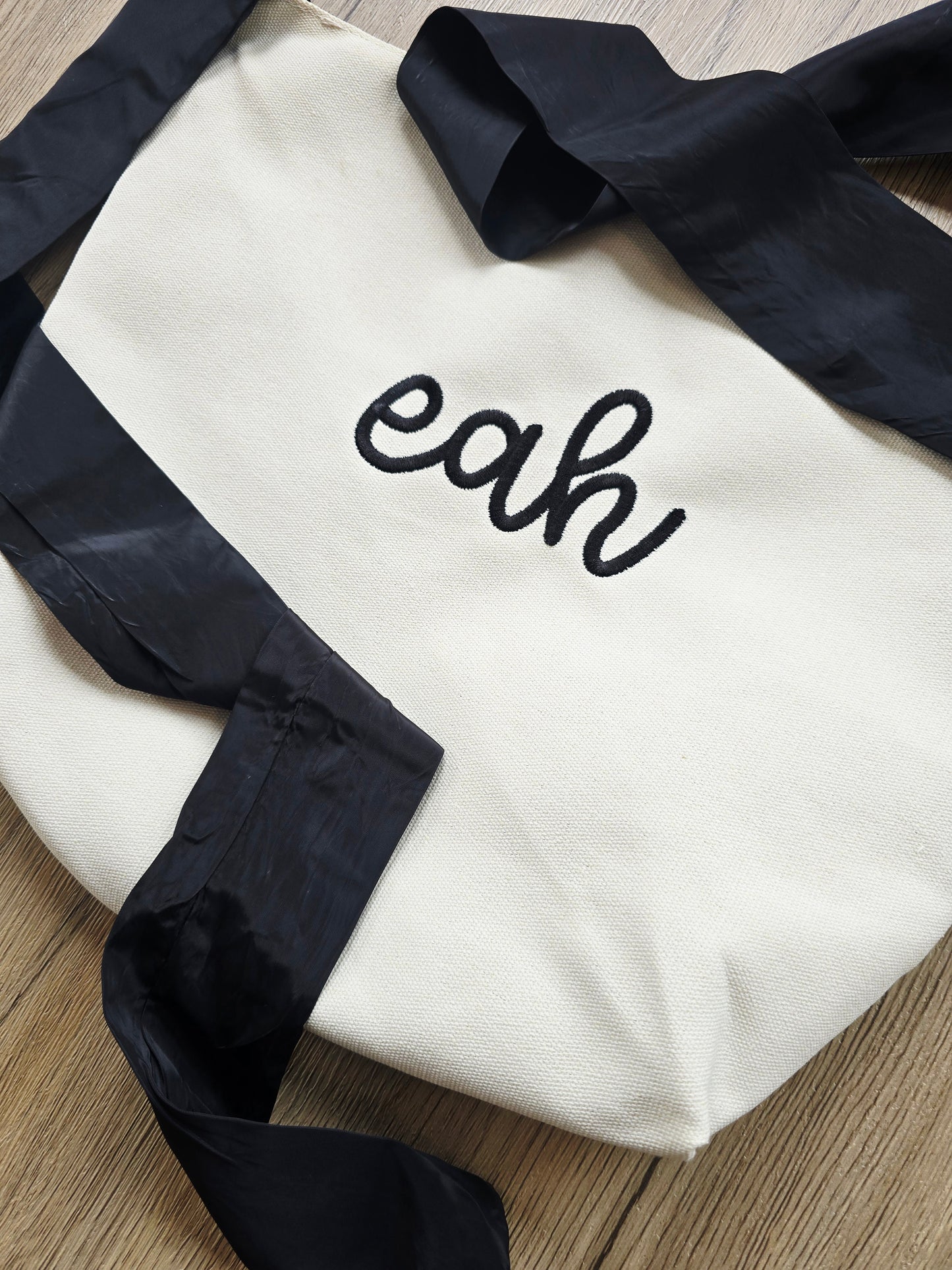 Personalized Canvas Tote Bag, Black Bow Tie Handles, Custom Name Monogram Bag