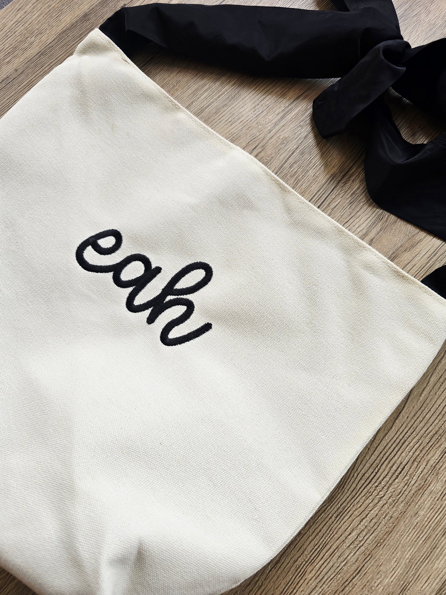 Personalized Canvas Tote Bag, Black Bow Tie Handles, Custom Name Monogram Bag