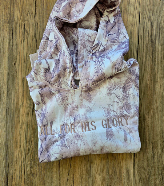 All for His Glory Camo Hoodie, Embroidered Christian Sweatshirt, Faith Based Gift