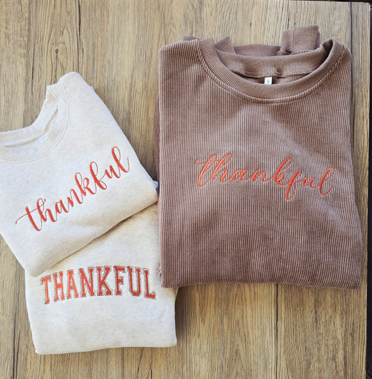 Embroidered Thankful Sweatshirt Bundle Adult Youth Toddler Thanksgiving Crewnecks