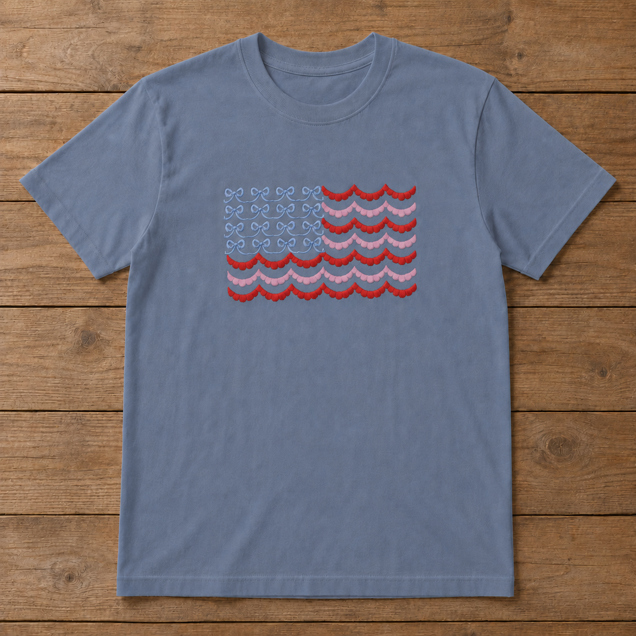 Patriotic Bow Flag Embroidered Apparel