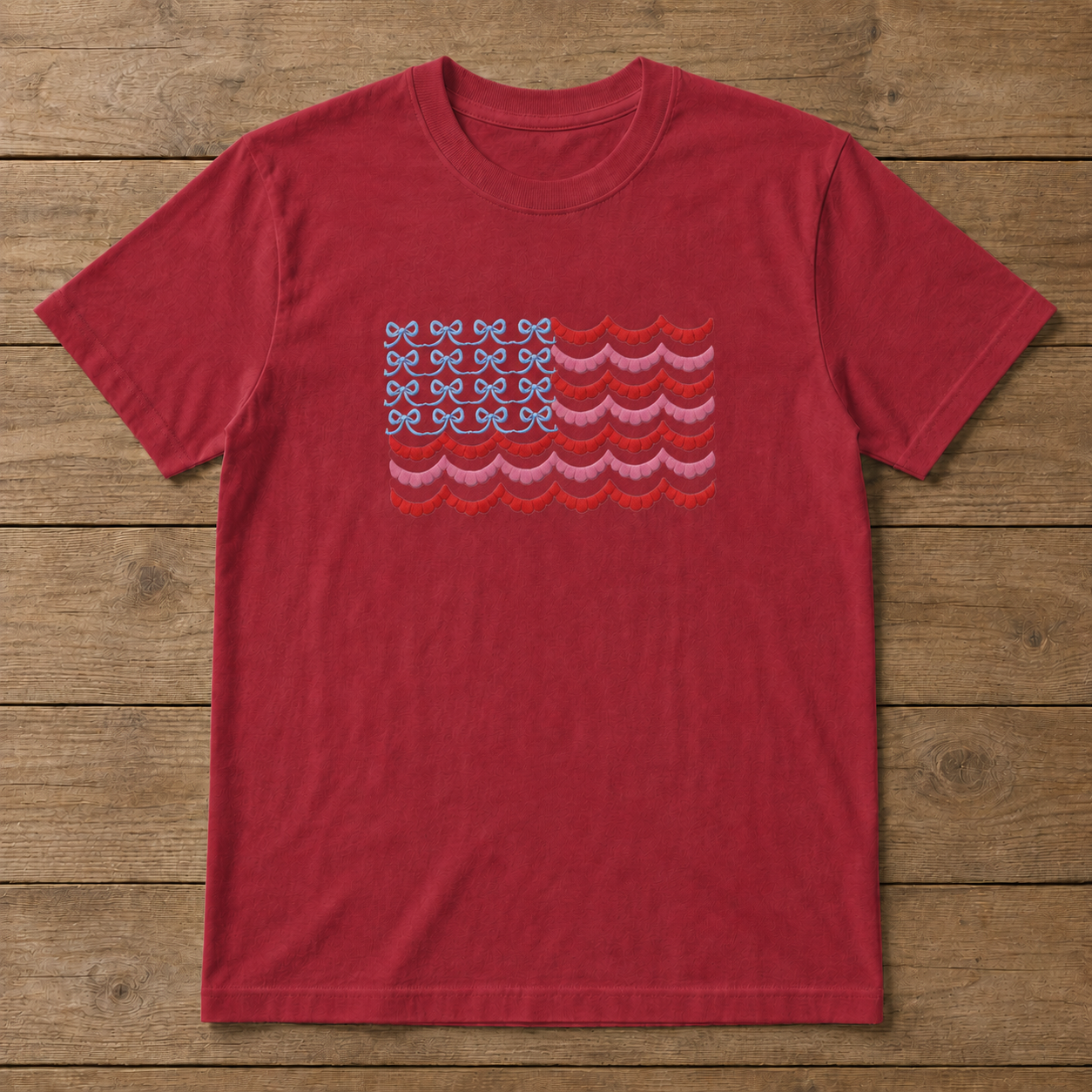 Patriotic Bow Flag Embroidered Apparel