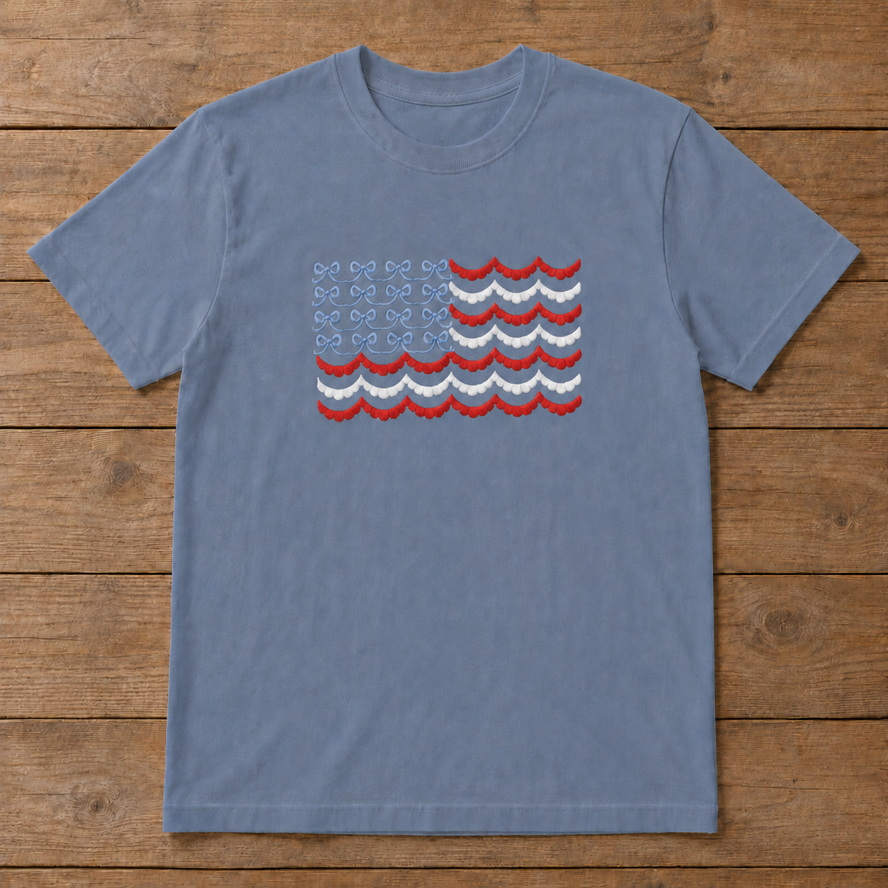 Patriotic Bow Flag Embroidered Apparel