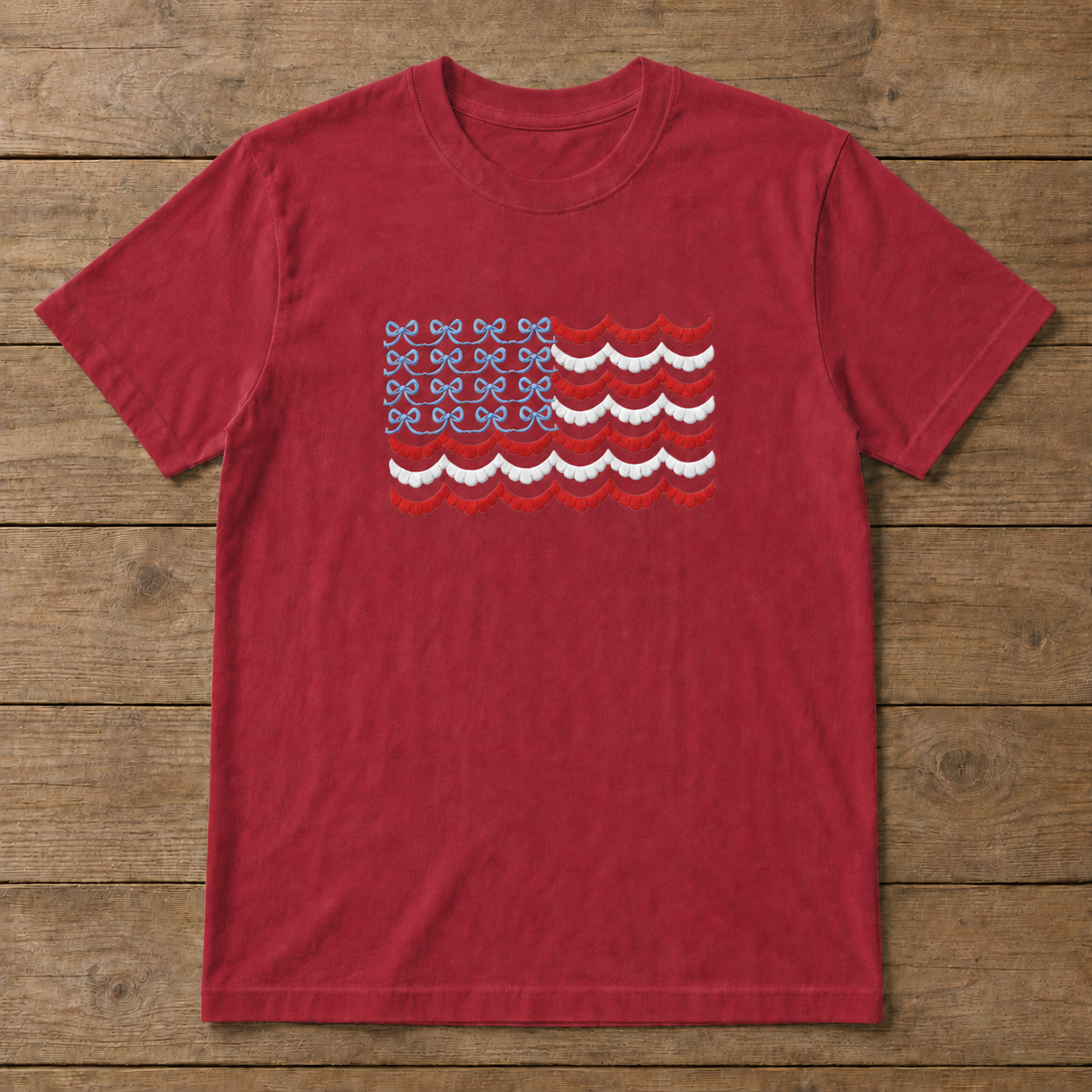 Patriotic Bow Flag Embroidered Apparel