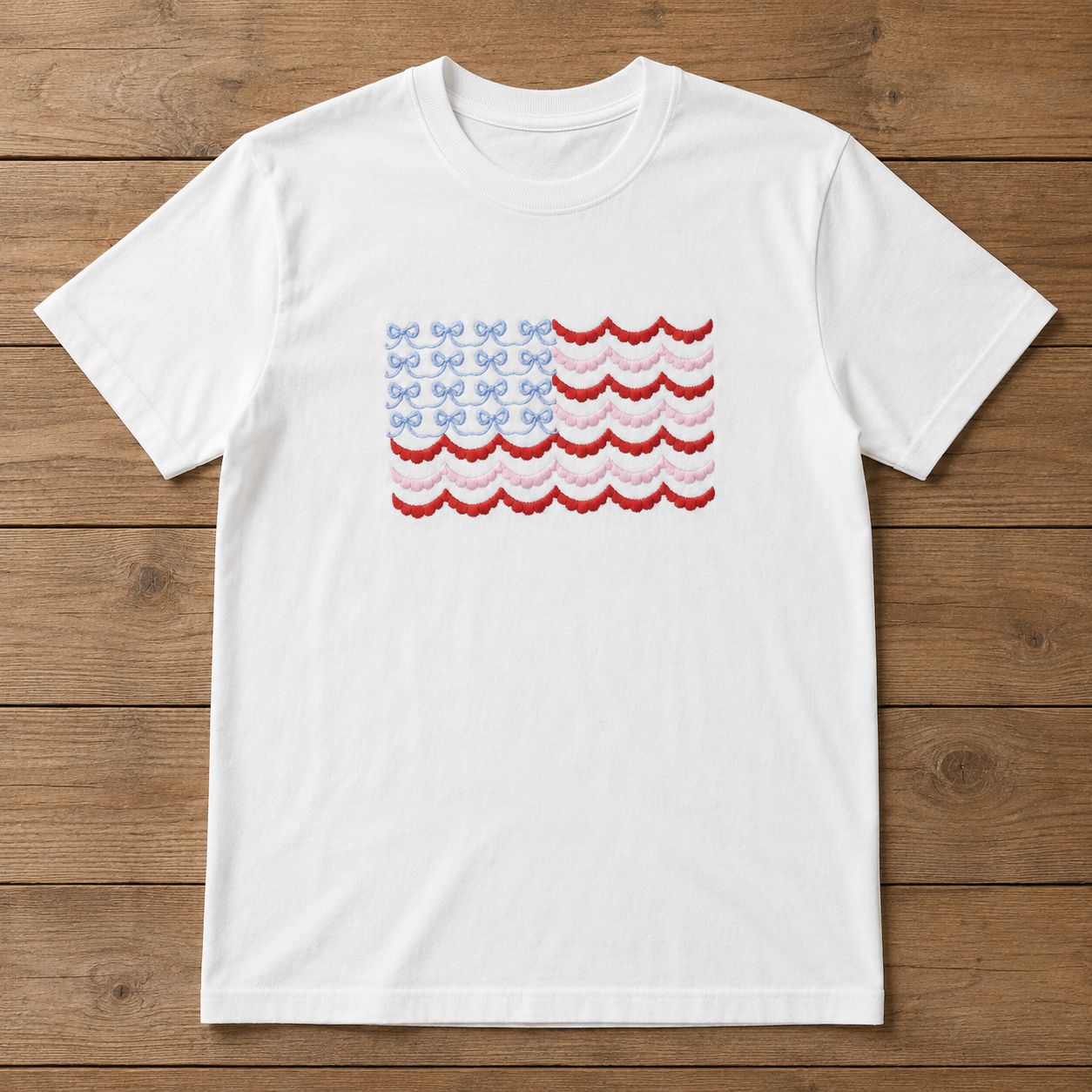 Patriotic Bow Flag Embroidered Apparel