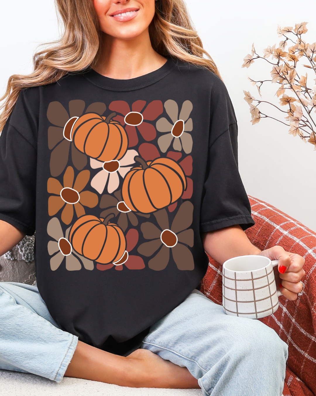 Pumpkin Patch Bloom Tee – Comfort Colors | Fall Floral Pumpkin Shirt