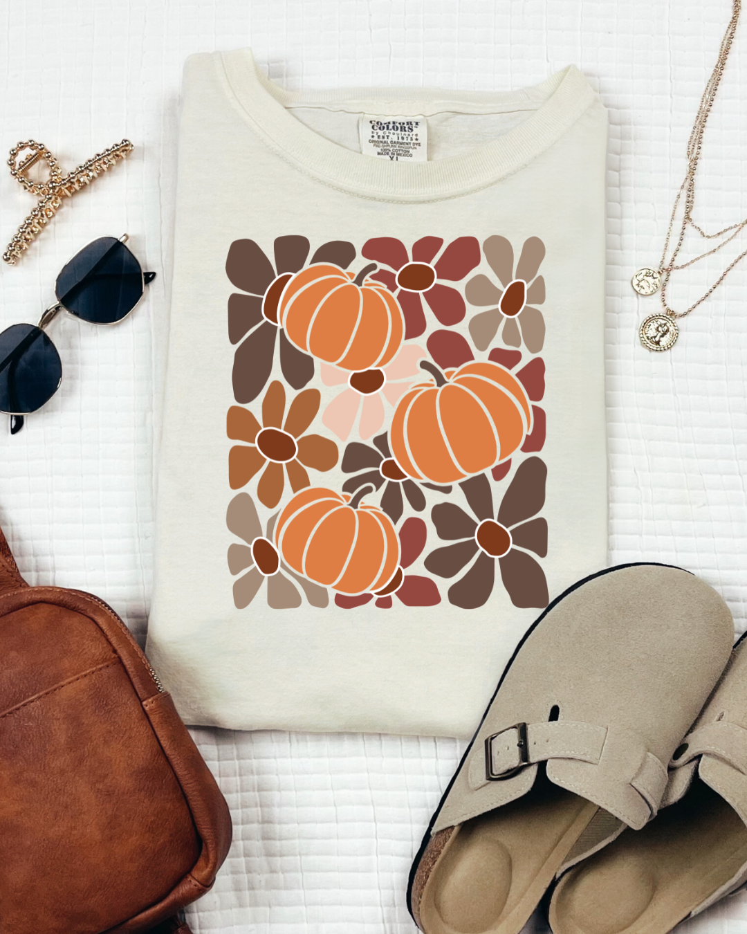 Pumpkin Patch Bloom Tee – Comfort Colors | Fall Floral Pumpkin Shirt