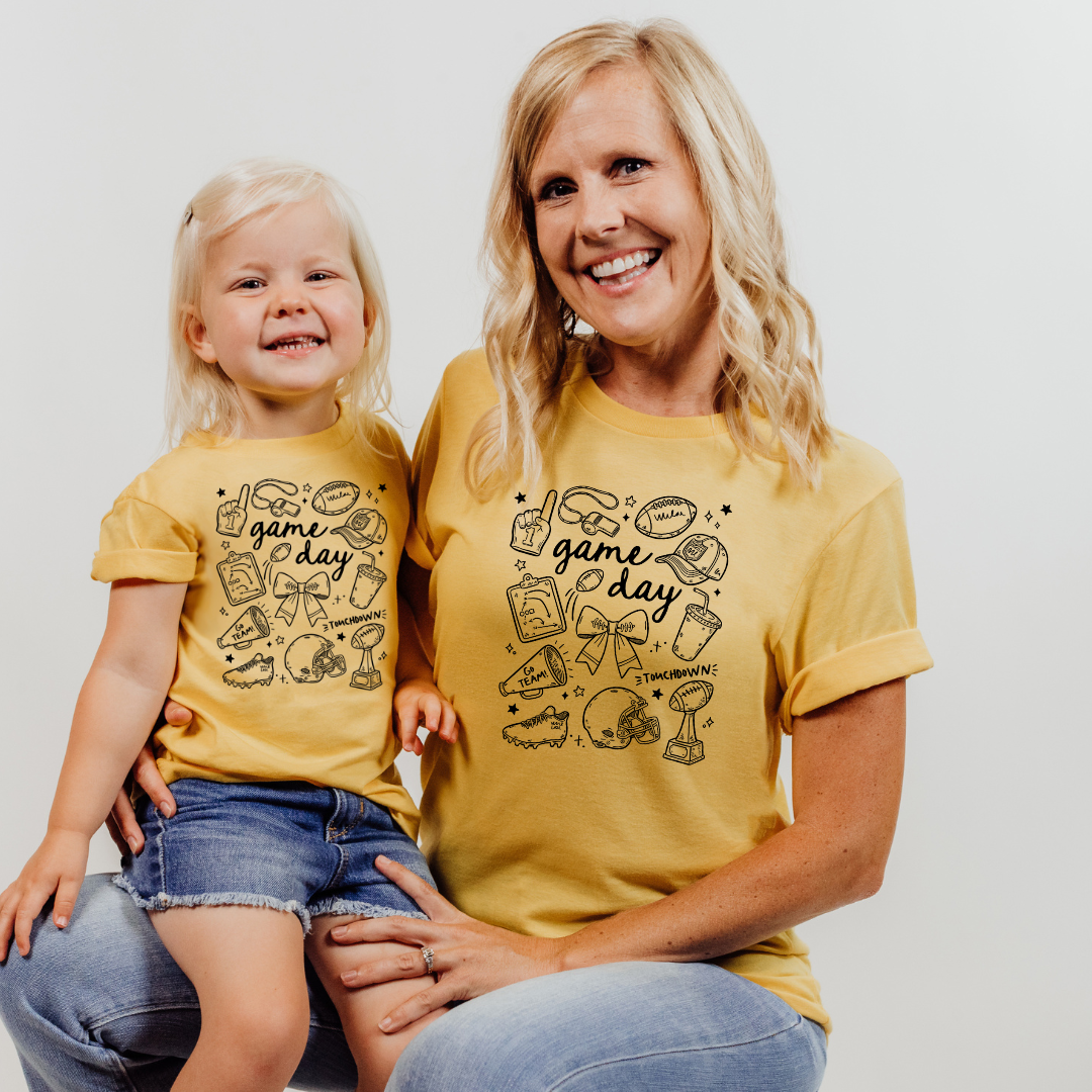 Game Day Coquette Bow Tee| Black & Gold Game Day T Shirt