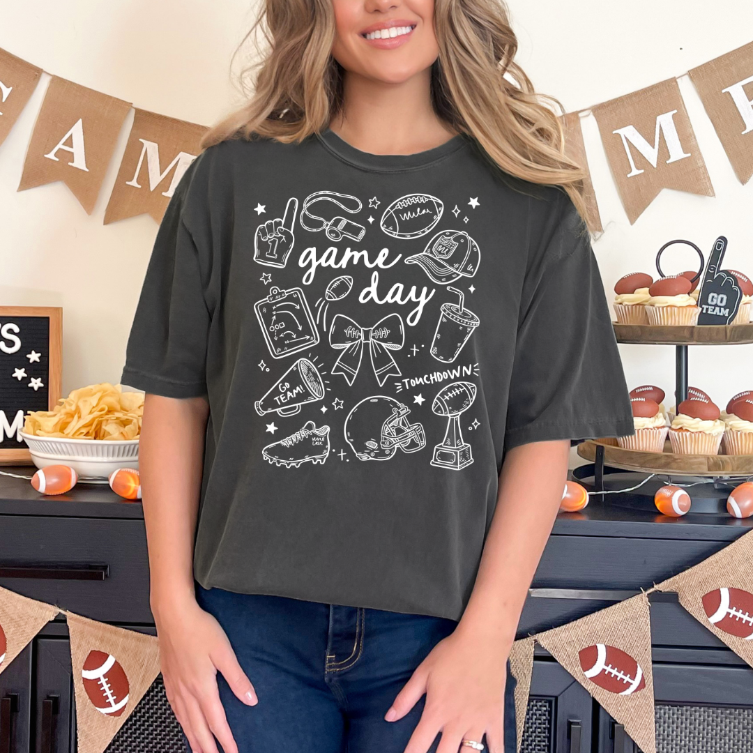 Game Day Coquette Bow Tee| Black & Gold Game Day T Shirt