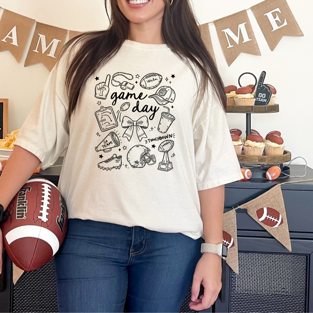 Game Day Coquette Bow Tee| Black & Gold Game Day T Shirt