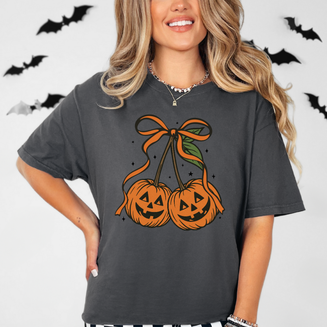 Halloween Pumpkin Jack O Lantern Cherry Tee | Comfort Colors T Shirt