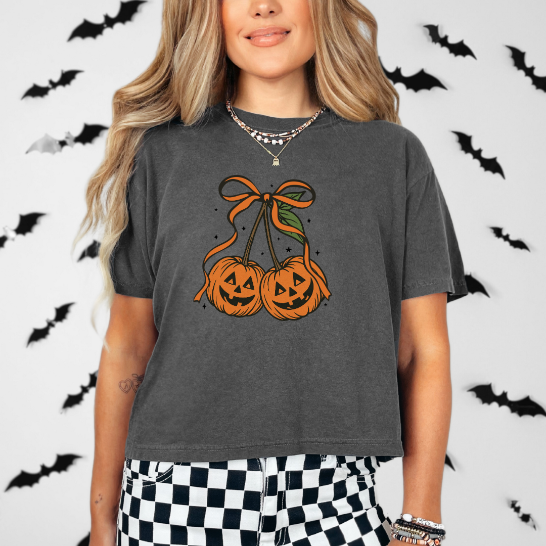 Halloween Pumpkin Jack O Lantern Cherry Tee | Comfort Colors T Shirt