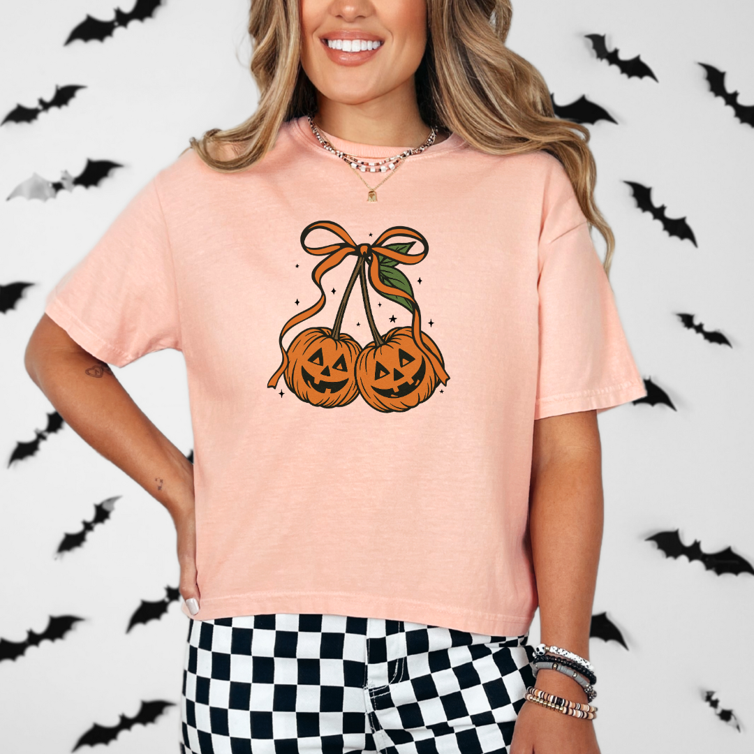 Halloween Pumpkin Jack O Lantern Cherry Tee | Comfort Colors T Shirt