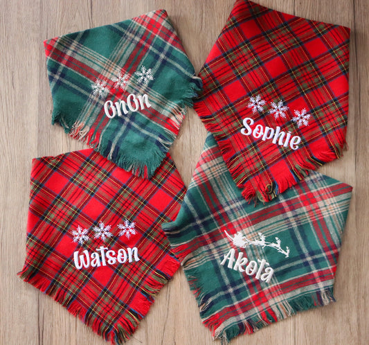 Personalized Holiday Plaid Pet Bandana