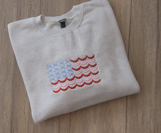 Patriotic Bow Flag Embroidered Apparel