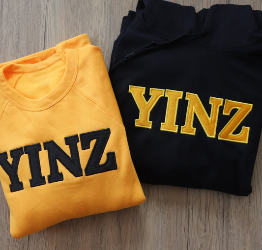 YINZ Appliqué Crewneck – Classic Pittsburgh Sweatshirt | Black & Gold Game Day Pullover