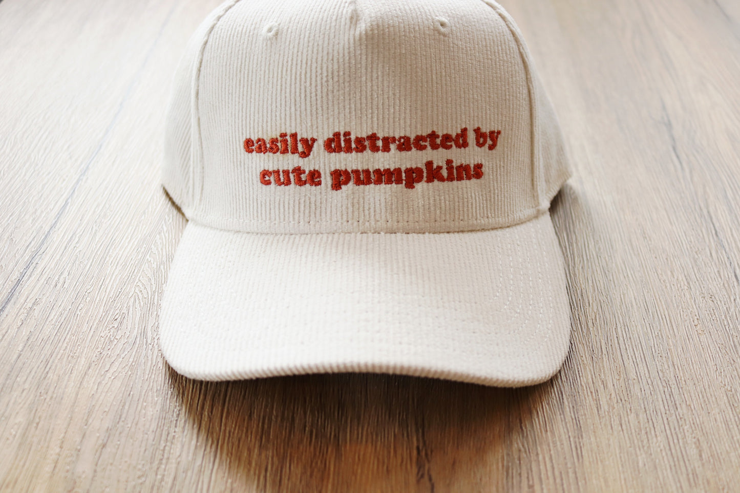 Easily Distracted by Cute Pumpkins Corduroy Snapback Hat – Cream & Burnt Orange