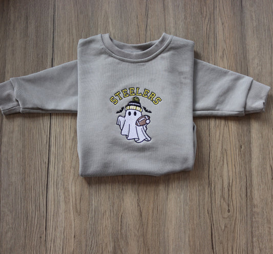Pittsburgh Football Ghost Sweatshirt | Embroidered Crewneck | Fall Game Day Sweatshirt