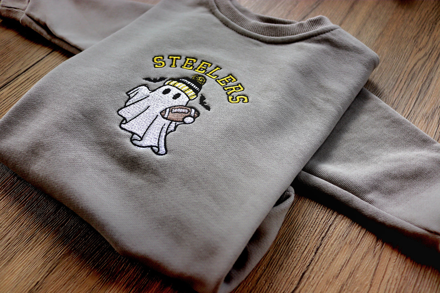 Pittsburgh Football Ghost Sweatshirt | Embroidered Crewneck | Fall Game Day Sweatshirt