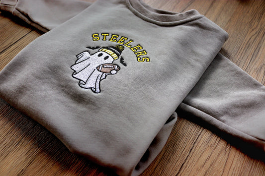 Pittsburgh Football Ghost Sweatshirt | Embroidered Crewneck | Fall Game Day Sweatshirt