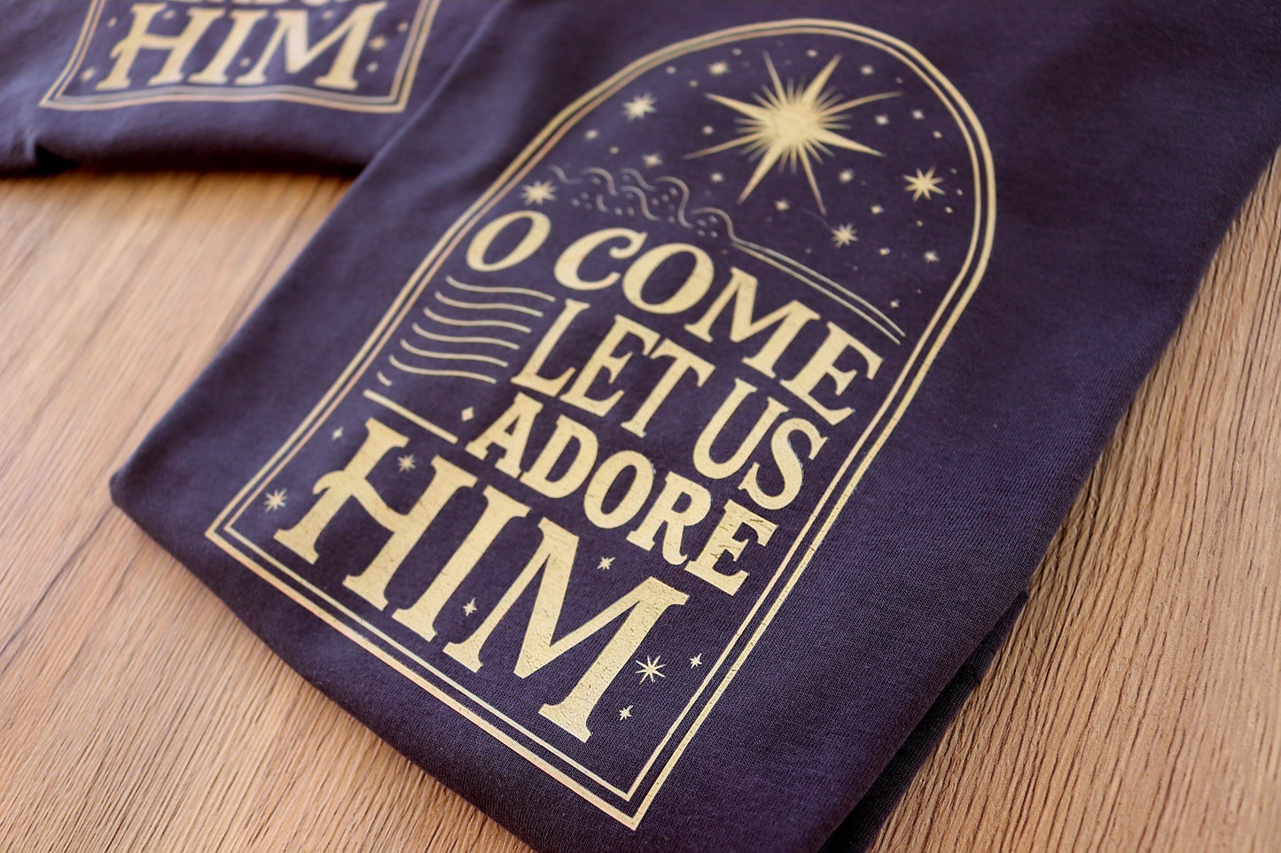 O Come Let Us Adore Him Tee | Christian Christmas Shirt | Gold Holiday Faith T-Shirt