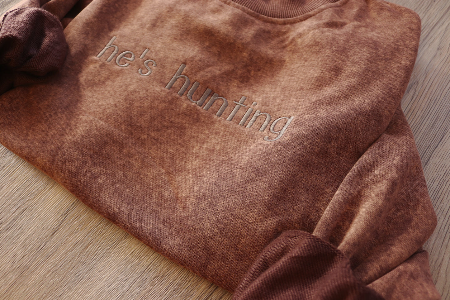He’s Hunting Vintage Wash Embroidered Sweatshirt – Neutral Drop-Shoulder Pullover