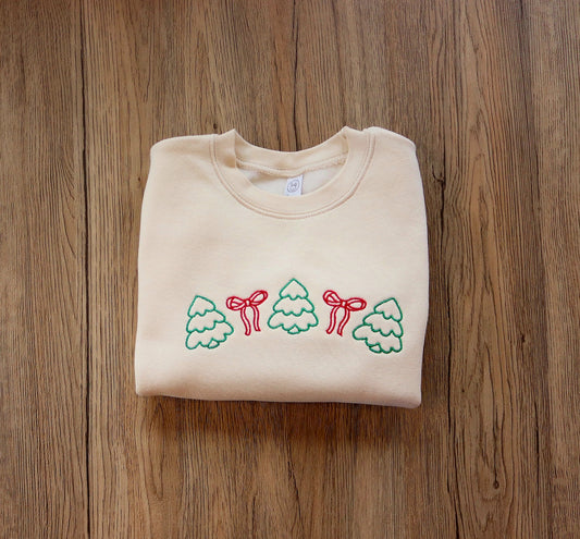 Holiday Tree & Bow Embroidered Sweatshirt