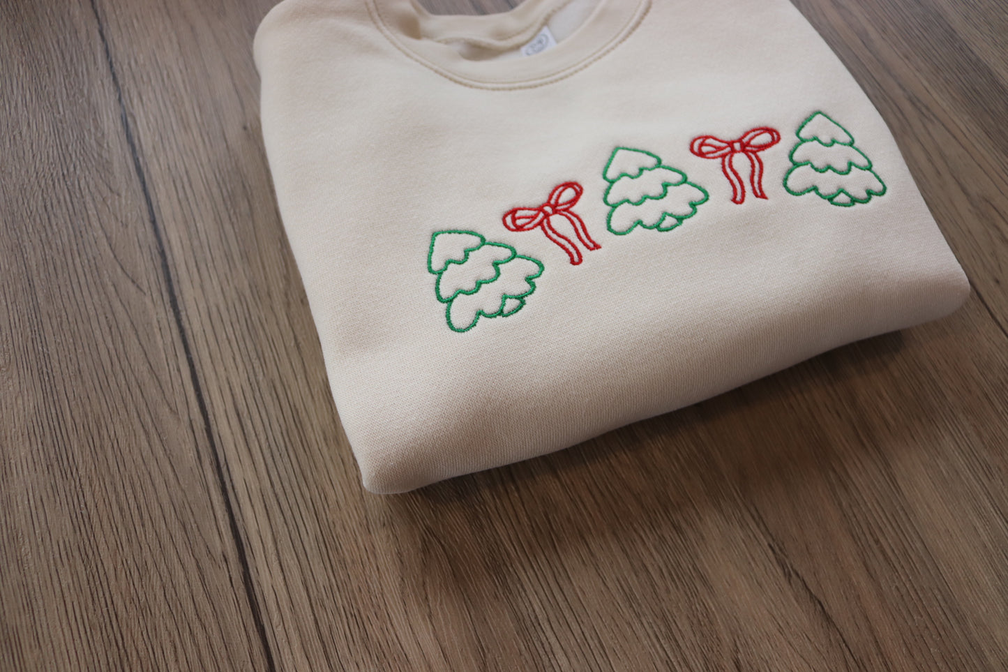 Holiday Tree & Bow Embroidered Sweatshirt