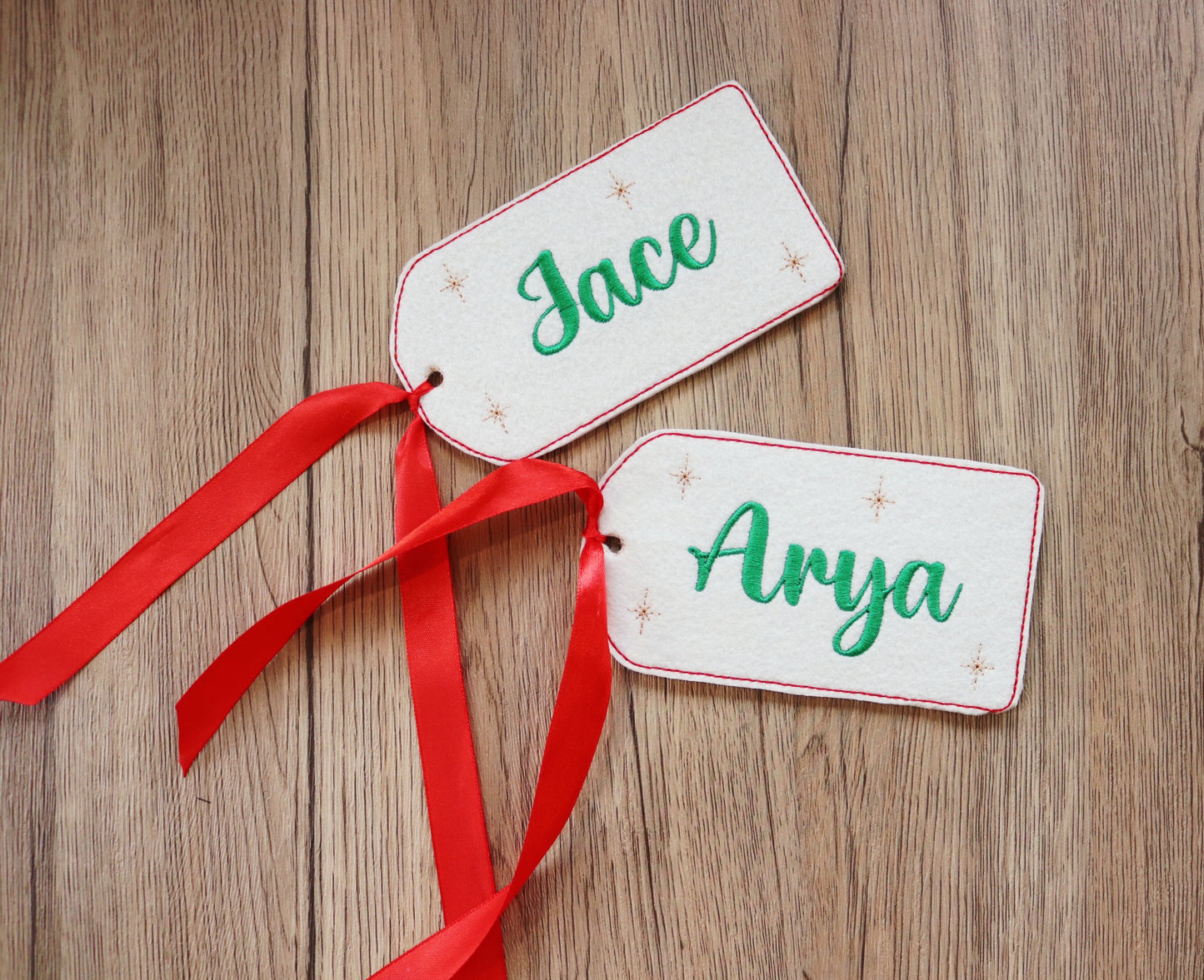 Custom Christmas Gift Tag | Embroidered Felt Name Tag | Personalized Holiday Ribbon Tag Ornament