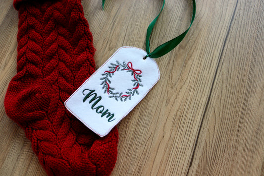 Custom Christmas Gift Tag | Embroidered Felt Name Tag | Personalized Holiday Ribbon Tag Ornament