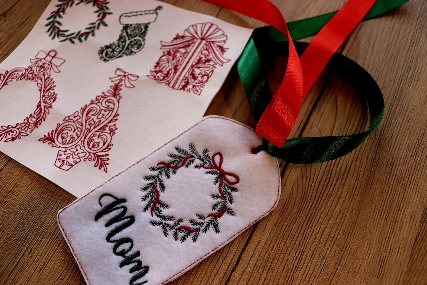Custom Christmas Gift Tag | Embroidered Felt Name Tag | Personalized Holiday Ribbon Tag Ornament
