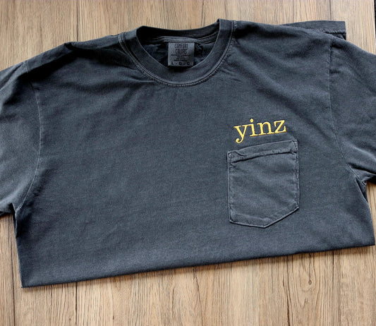 YINZ Embroidered Pocket Tee, Pittsburgh Comfort Colors Shirt, Minimalist Unisex Fit