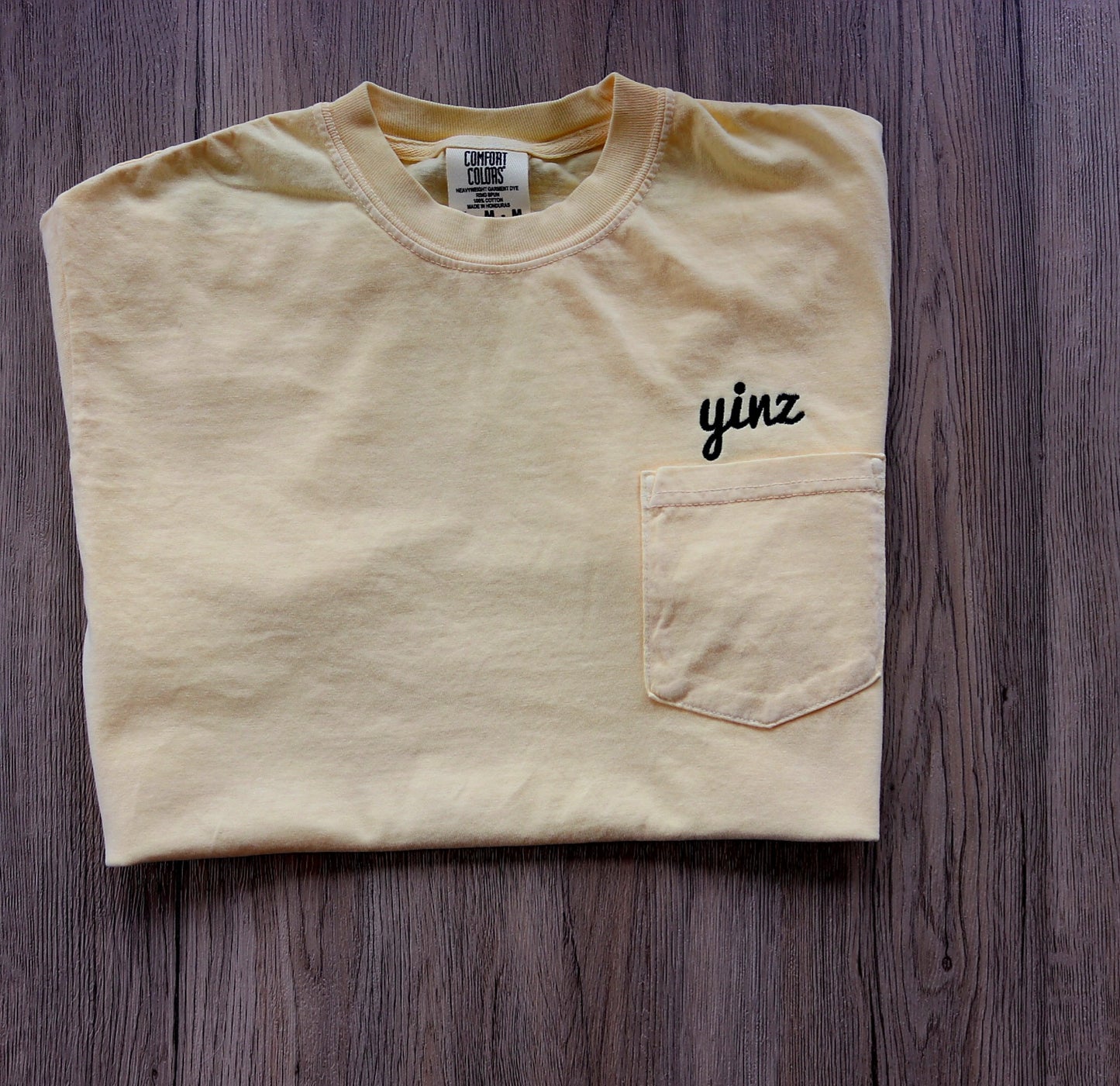 YINZ Embroidered Pocket Tee, Pittsburgh Comfort Colors Shirt, Minimalist Unisex Fit