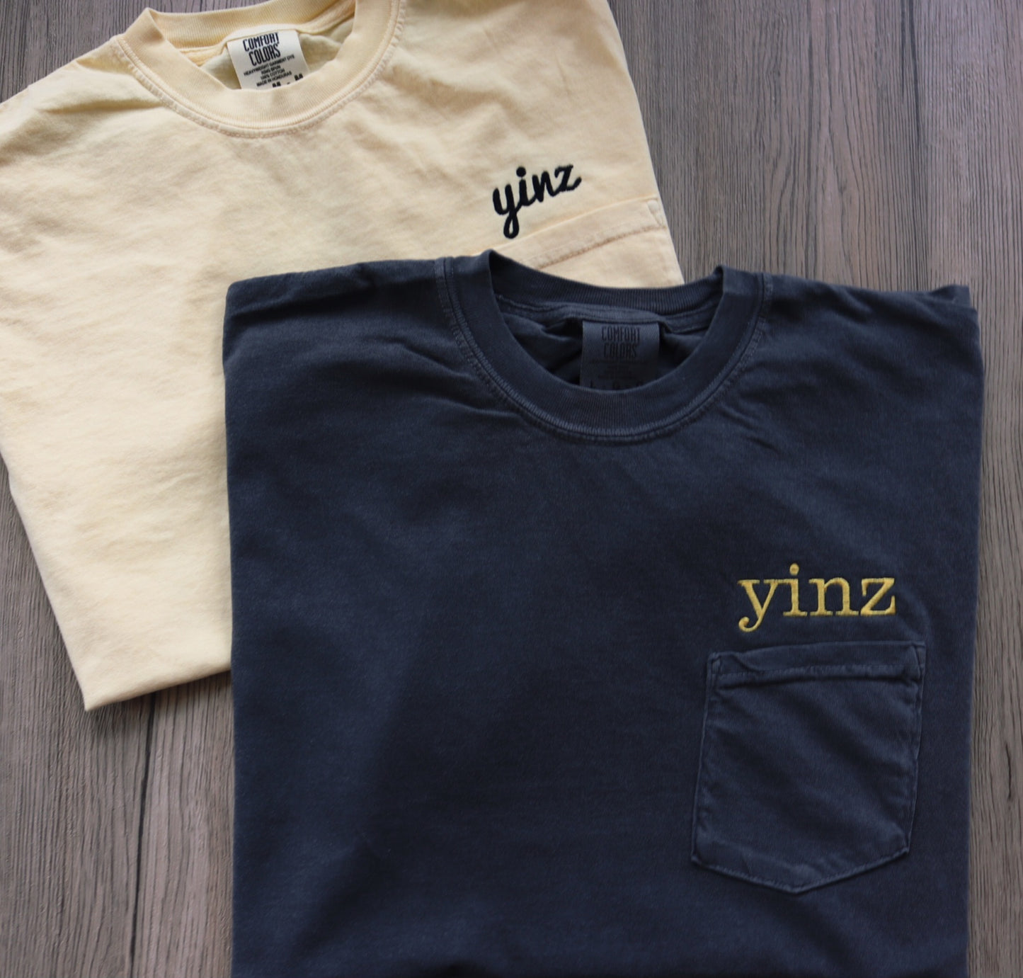 YINZ Embroidered Pocket Tee, Pittsburgh Comfort Colors Shirt, Minimalist Unisex Fit