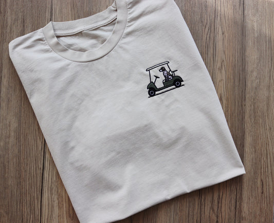 Embroidered Bird Dog Golf Cart Shirt, Dog Lover Apparel, Playful Personality Tee