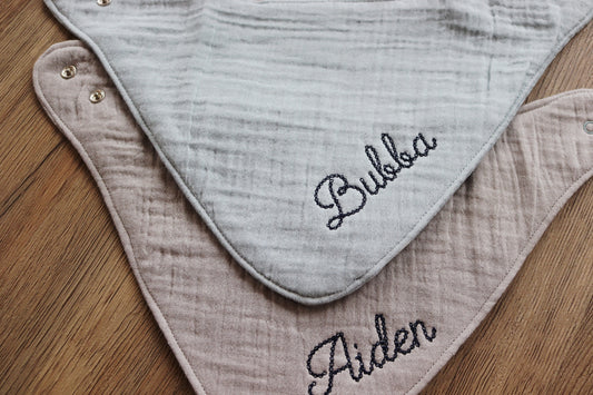Custom Embroidered Baby Muslin Bandana Bib Pack of Three