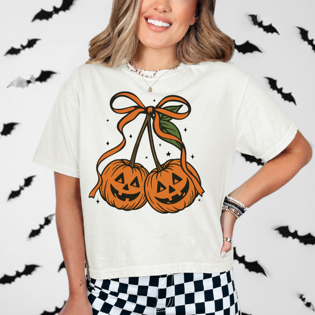 Halloween Pumpkin Jack O Lantern Cherry Tee | Comfort Colors T Shirt