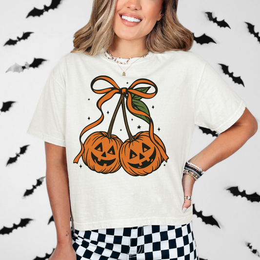 Halloween Pumpkin Jack O Lantern Cherry Tee | Comfort Colors T Shirt