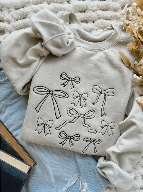 Embroidered Bow Sweatshirt | Neutral Bow Crewneck | Cute Aesthetic Pullover | Cozy Gift for Her