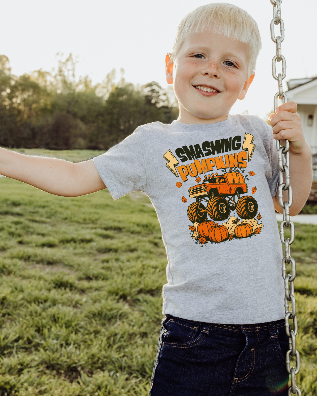 🎃 Smashing Pumpkins Monster Truck Tee – Kids Fall Graphic T-Shirt