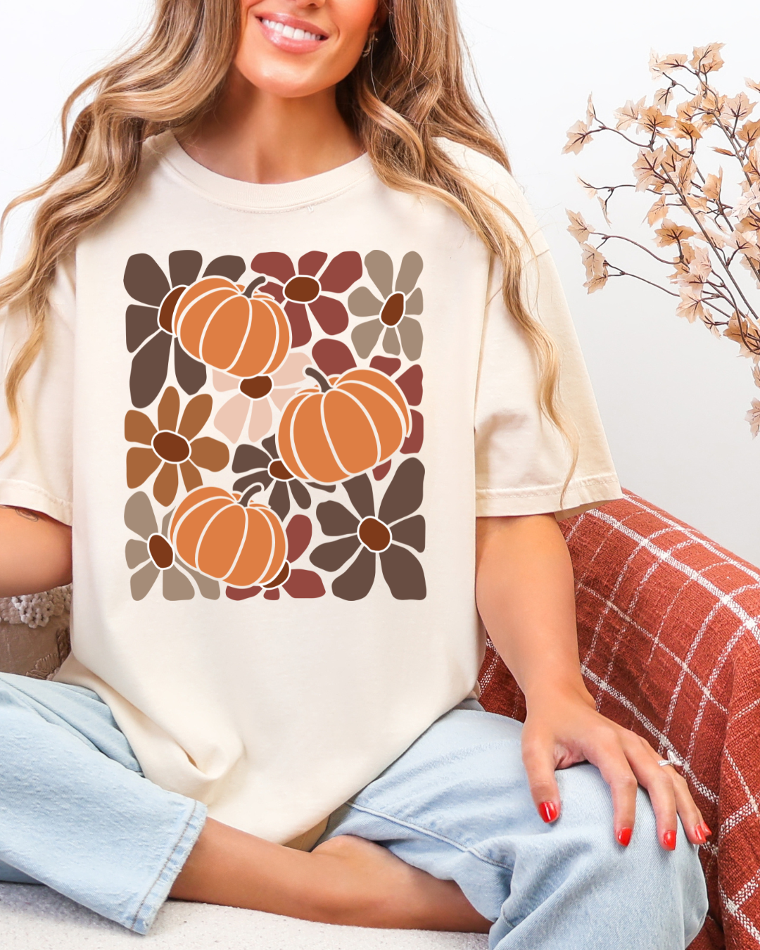 Pumpkin Patch Bloom Tee – Comfort Colors | Fall Floral Pumpkin Shirt